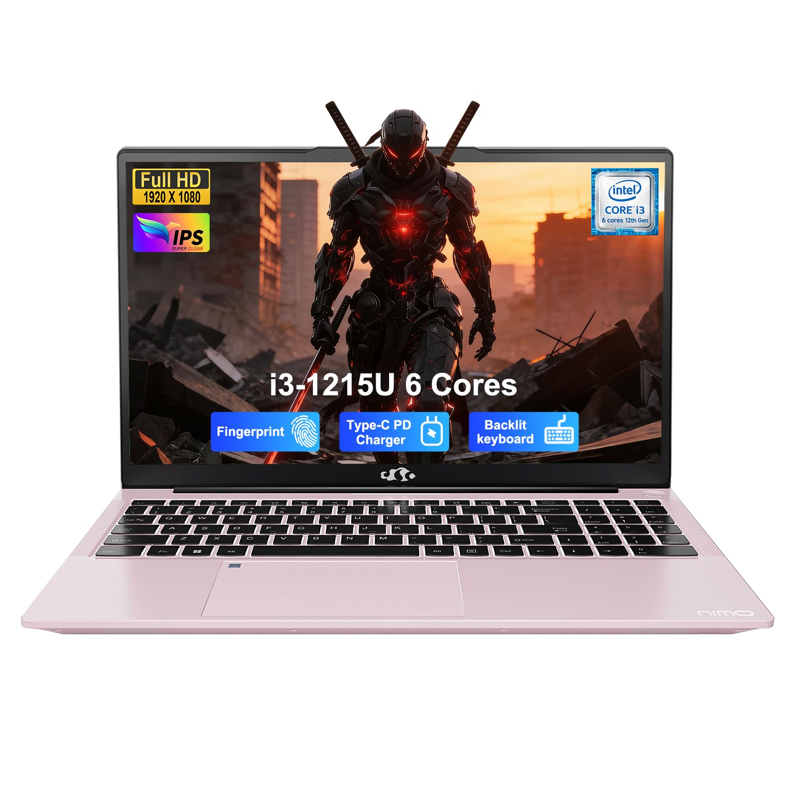 NIMO 15.6" FHD Student Laptop, Intel 6 Core i3-1215U Processor (Up to 4.4GHz, Beat R5 7520U) 8GB RAM 256GB SSD Computer for Business & Study Home with 65W Type-C Backlit KB Fingerprint Wi-Fi 6 HDMI