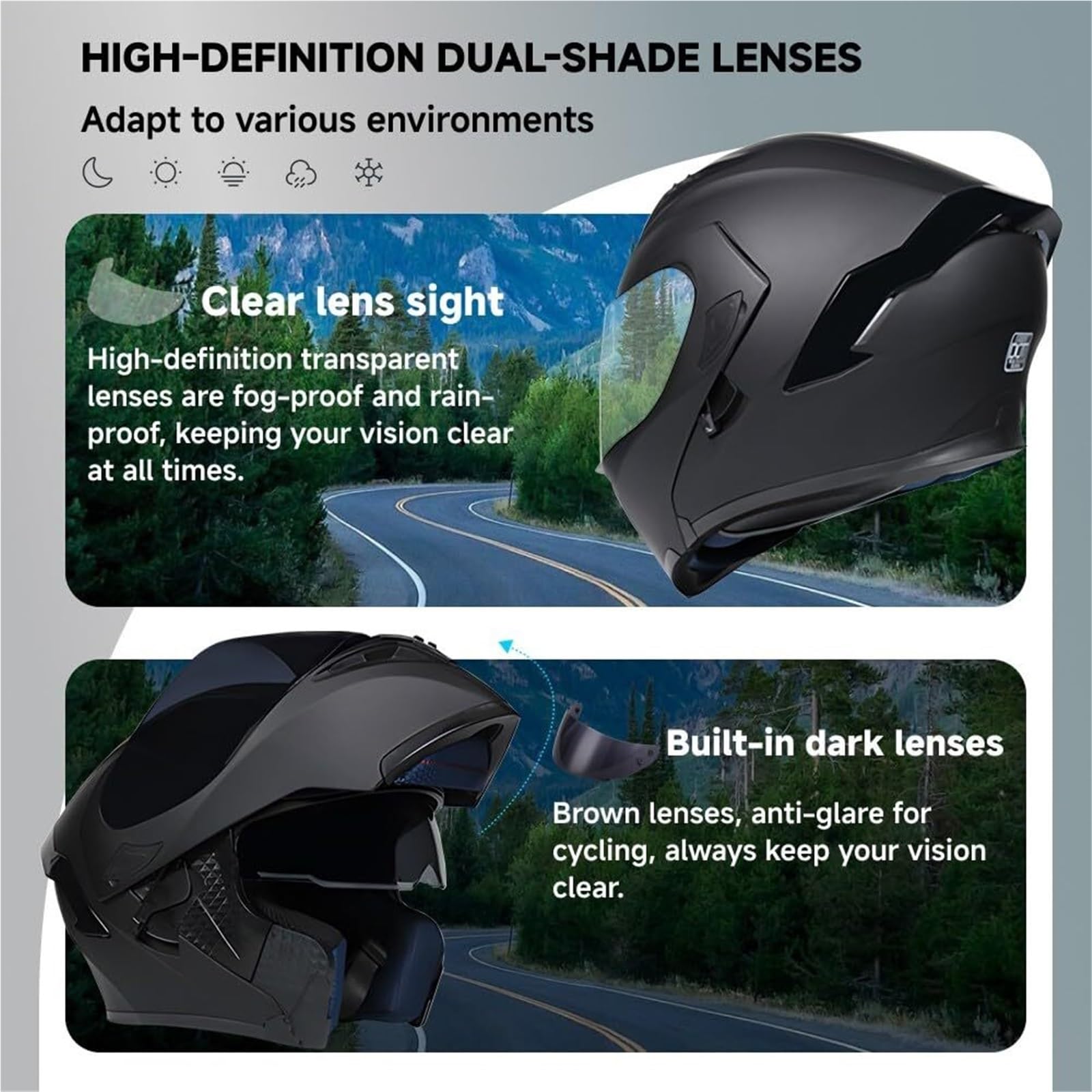 Casco de Motocicleta Modular Integral abatible con Bluetooth, homologado por Dot/ECE, con Doble Visera, Altavoz y micrófono Integrados, Ligero y ventilado for Hombre y Mujer.(O,L 57~58CM)