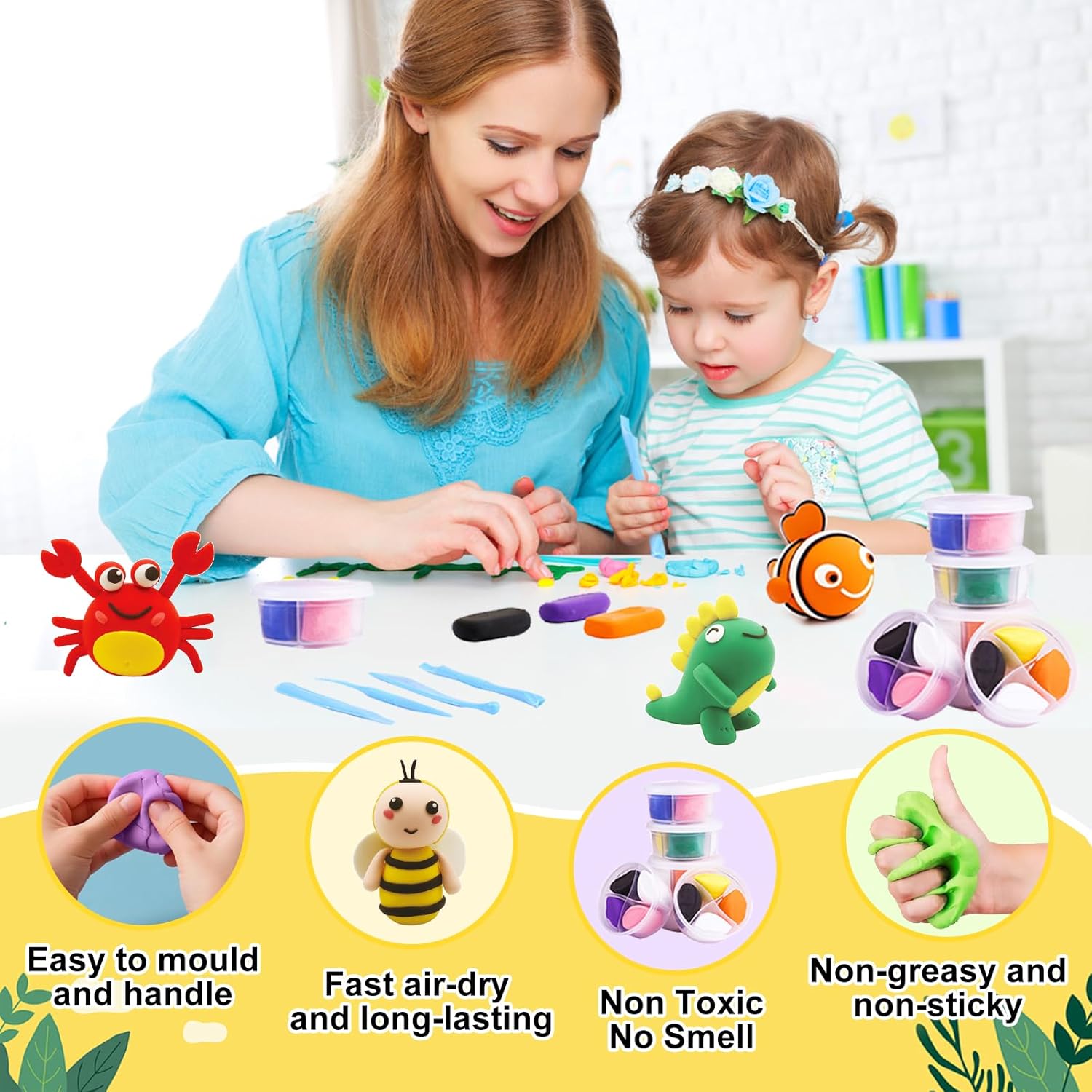 Condition photo showing New/Like New for air dry clay kits - modeling clay for kids, ultra light & soft, safe & non-toxic, 12 box dly air dry clays kit with sculpting tools tutorials,art crafts toys gifts for boys girls (b-animal kingdom)