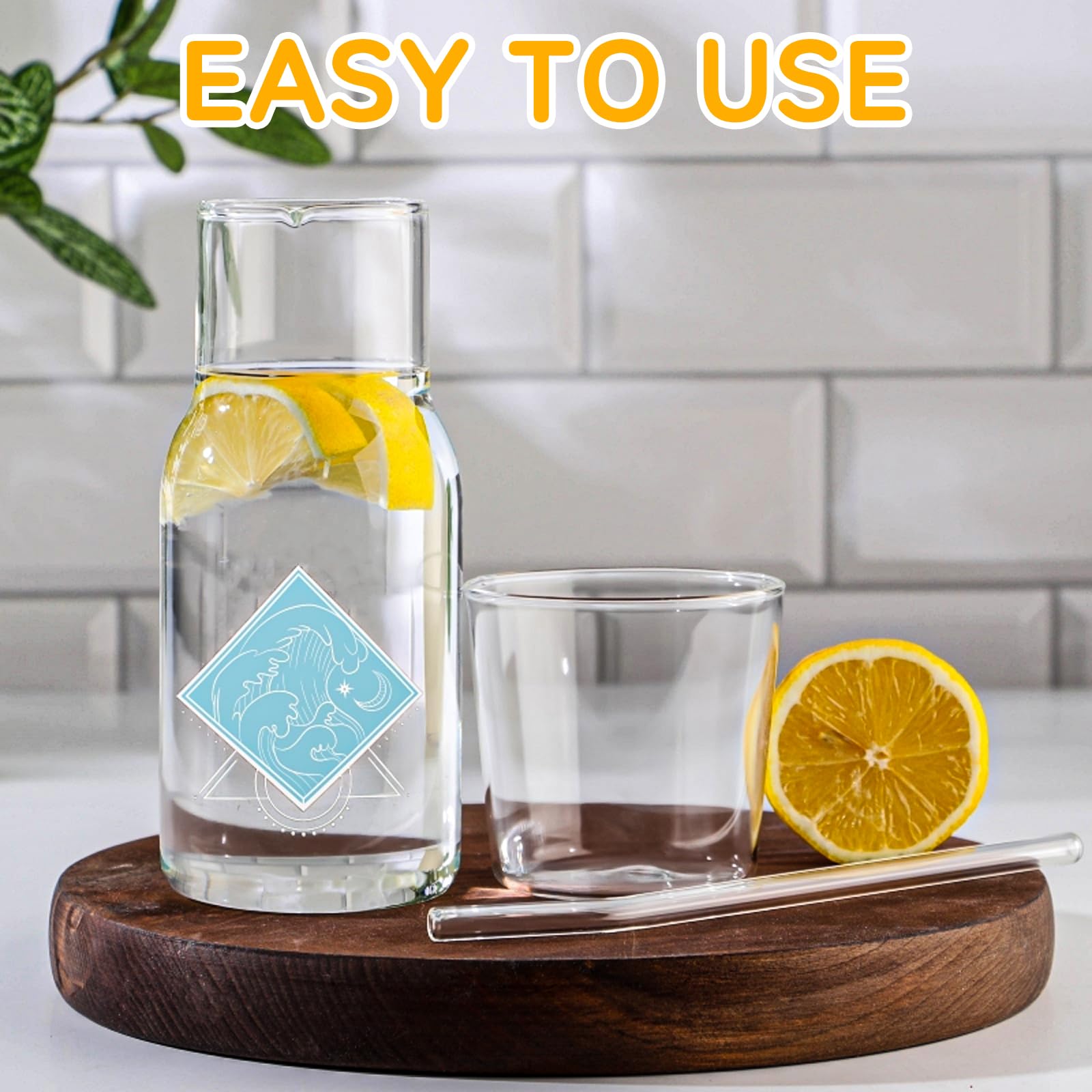 Set di 6 caraffe da comodino con bicchiere, caraffa da comodino in vetro trasparente da 550 ml e set di bicchieri, brocca per acqua succo, per comodino, cucina, camera da letto, bagno