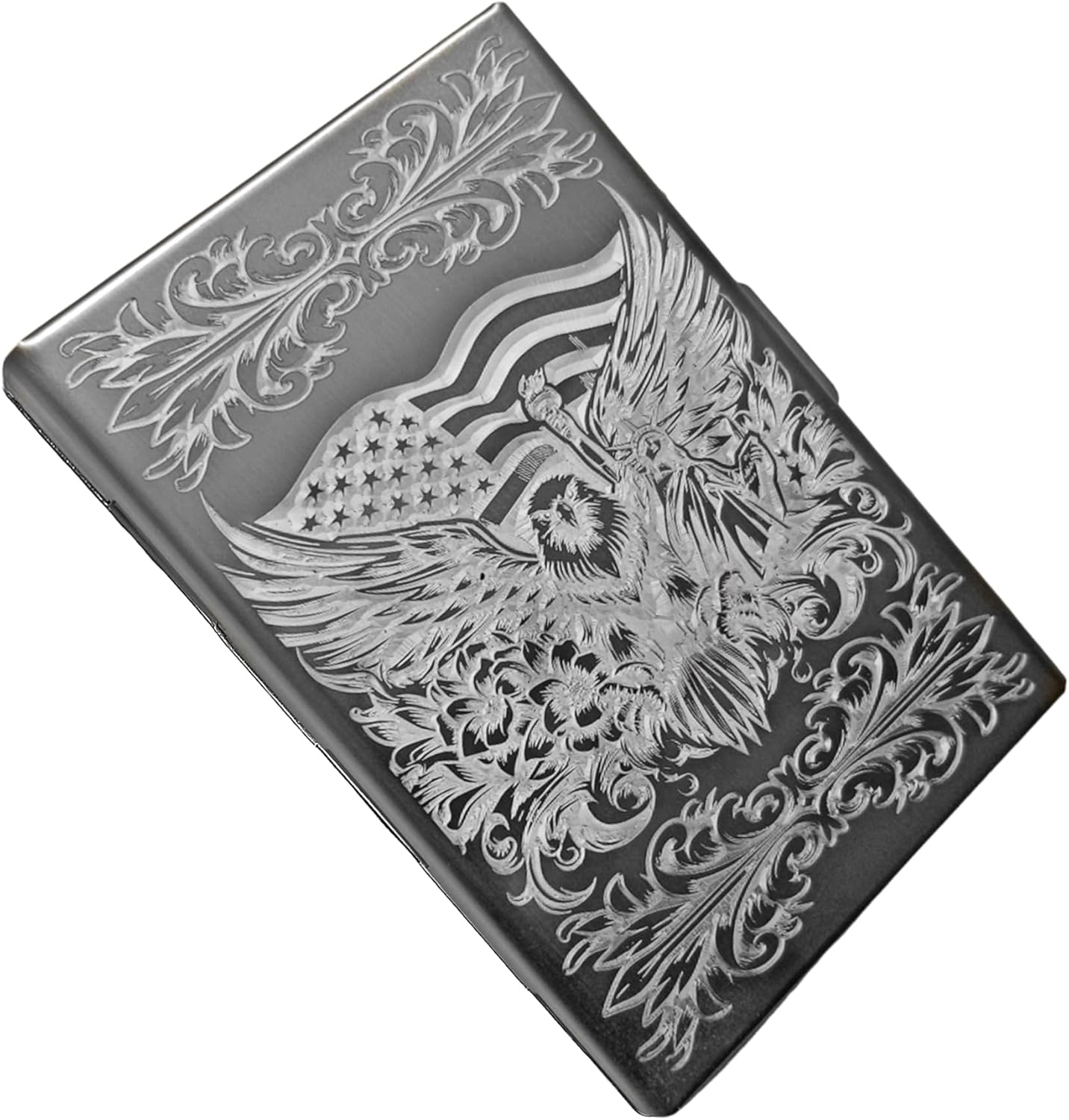 US Independence Freedom Liberty Wallet Card Holder RFID Protected Engraved Custom Text Stainless Steel Case with Release Button Unique Gift USIN-CL2-DS6