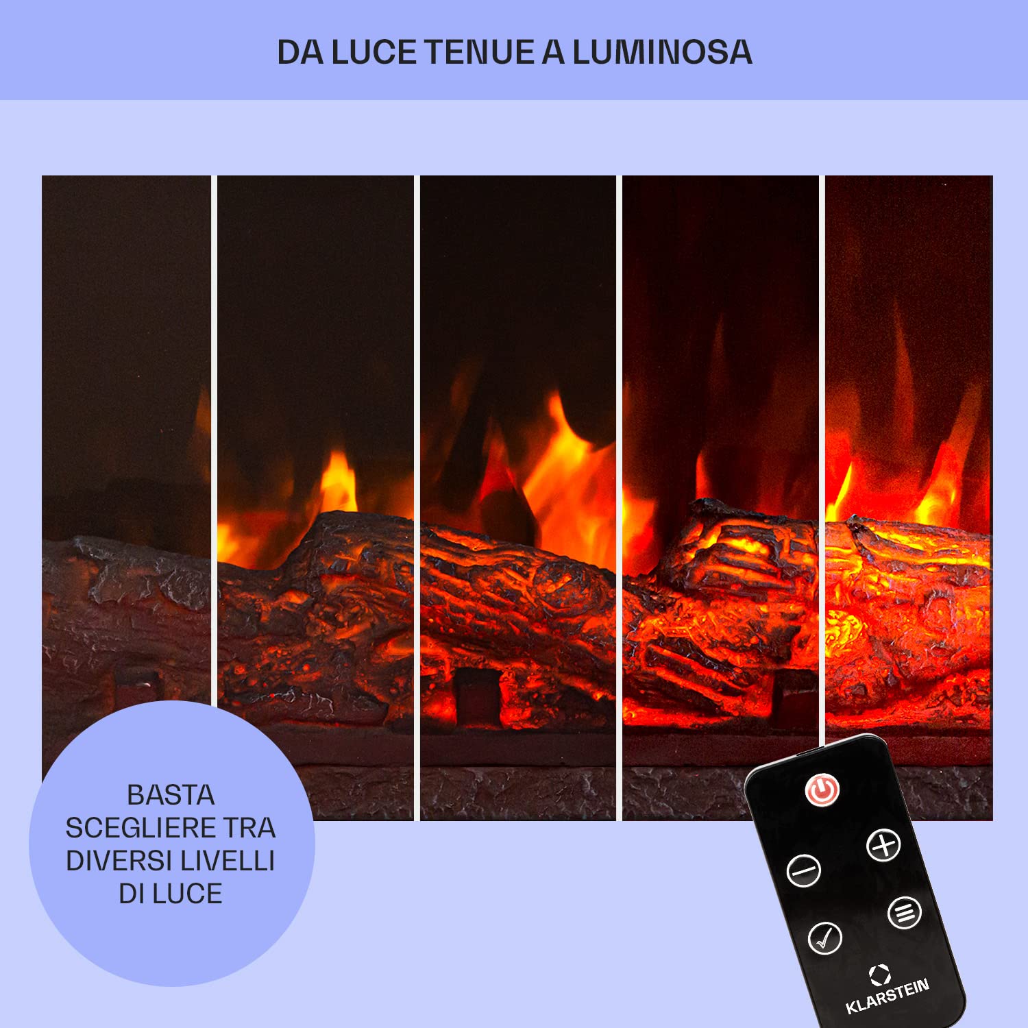 Klarstein Camino Elettrico, Camino da Parete con Mensola, Riscaldamento Elettrico con Fiamma LED, Caminetto 1800W, Finto Telecomando, Timer, Controllo Temperatura, Termocamino