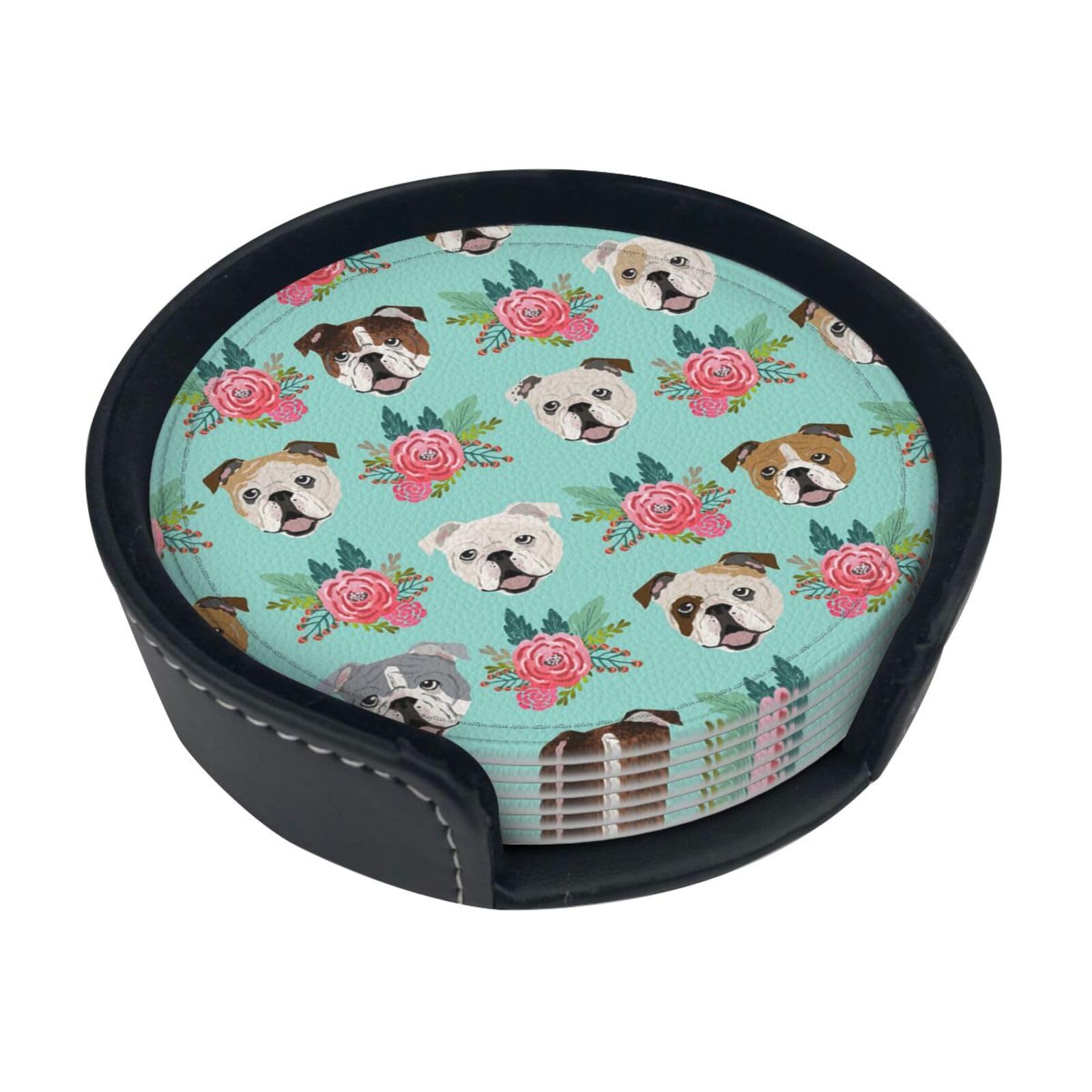 Funny English Dog Print Round Coasters Set Of 6,Coaster For Tabletop Protection Home Bar Decor