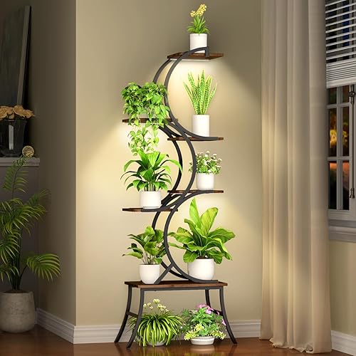 Soporte para Plantas de Interior con Luces de Crecimiento - Soporte de 63 Pulgadas de Altura, Soporte de Esquina para Plantas, Soportes de 6