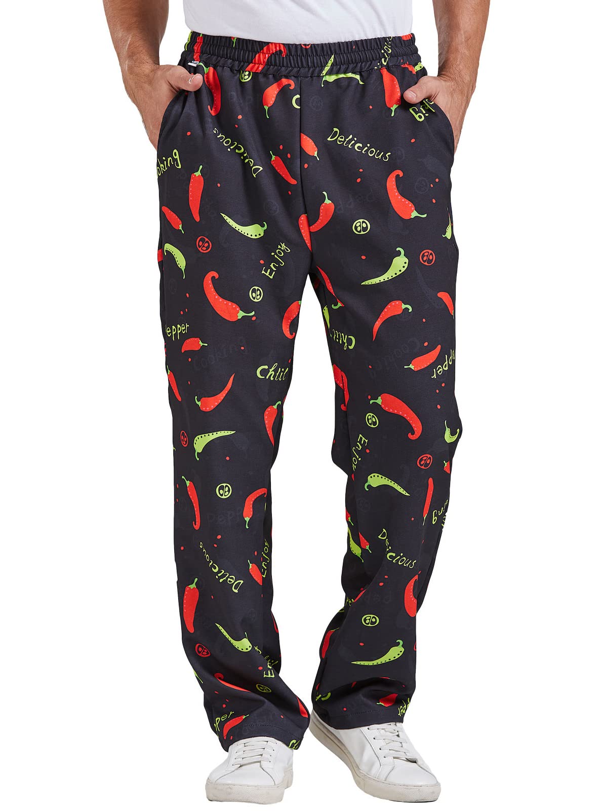 Nanxson Pantalones Holgados de Chef para Hombres, Pantalones de Trabajo Impresos con Uniformes de Cocina de Restaurante de Cintura elástica CFM2013