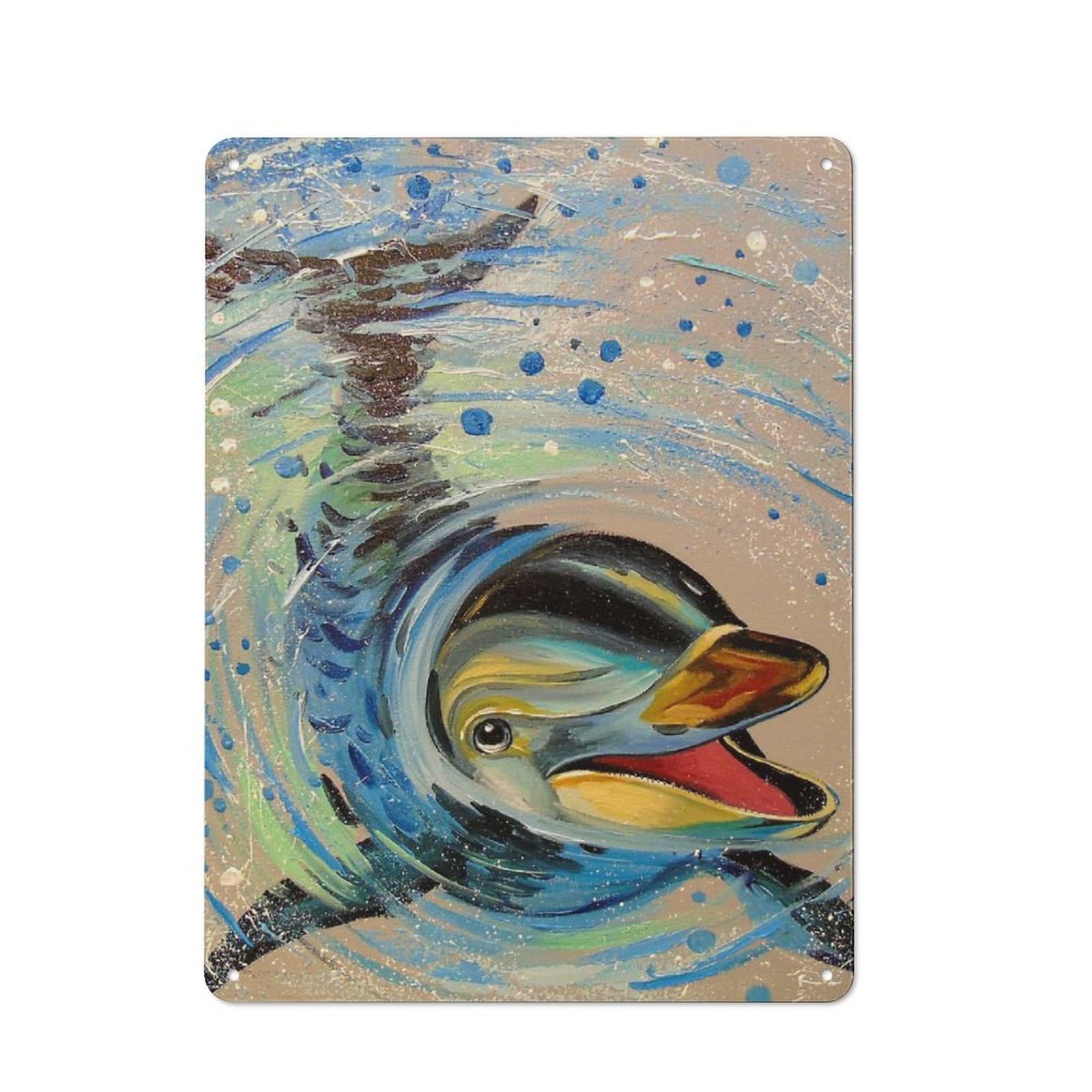 Decorative Metal Plaque with Smiling Dolphin Design 40x30cm, Warehouse Style Loft Wall Plaque for Flat, Bar, Studio Or Gallery Wall