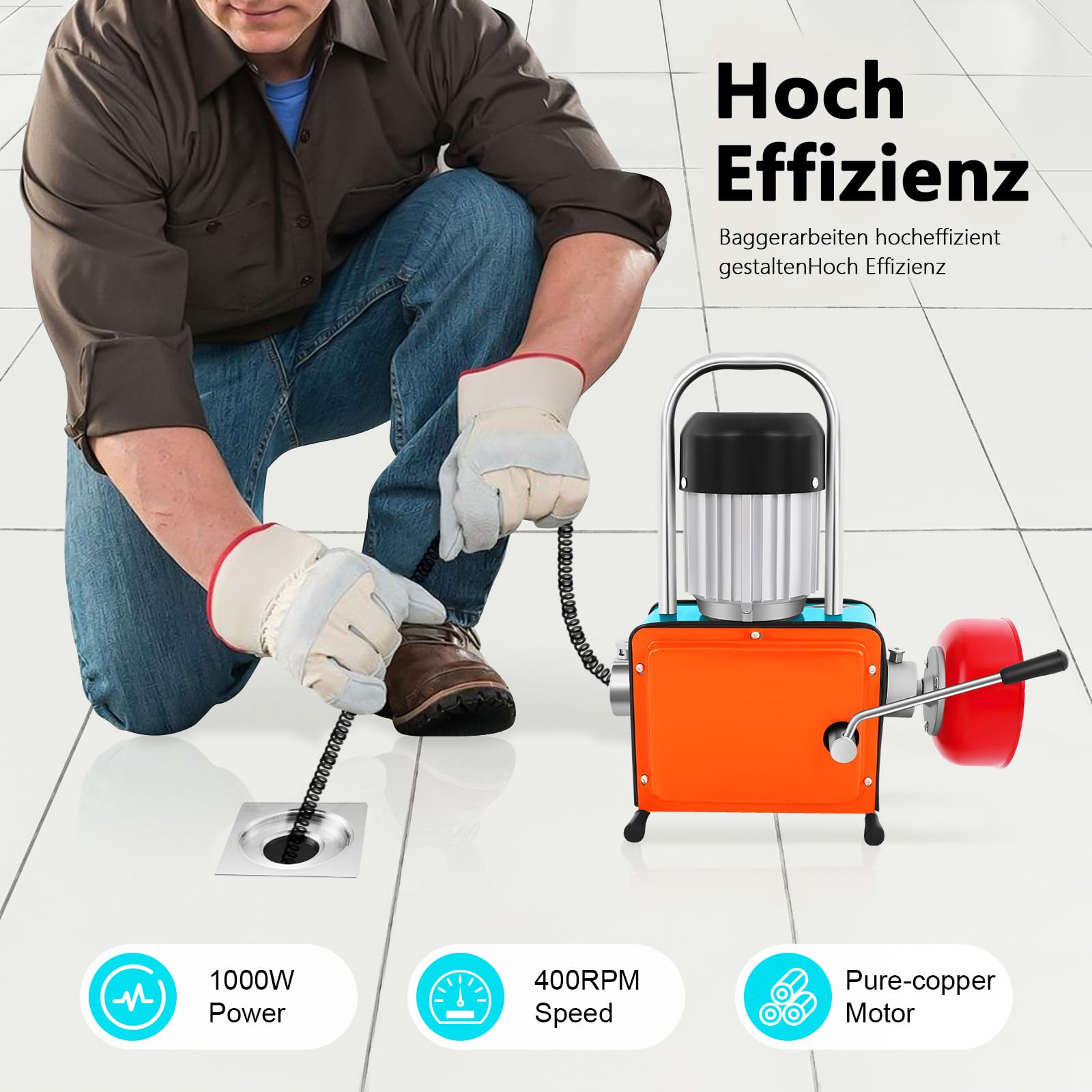 Elektrische Rohrreinigungsmaschine Rohrreinigungsspirale, Rohrreinigungsgerät 1000W Rohrreinigungsmaschine 11m, Rohre Verstopfungen, Mechanischen Reinigung der Ablaufschläuche