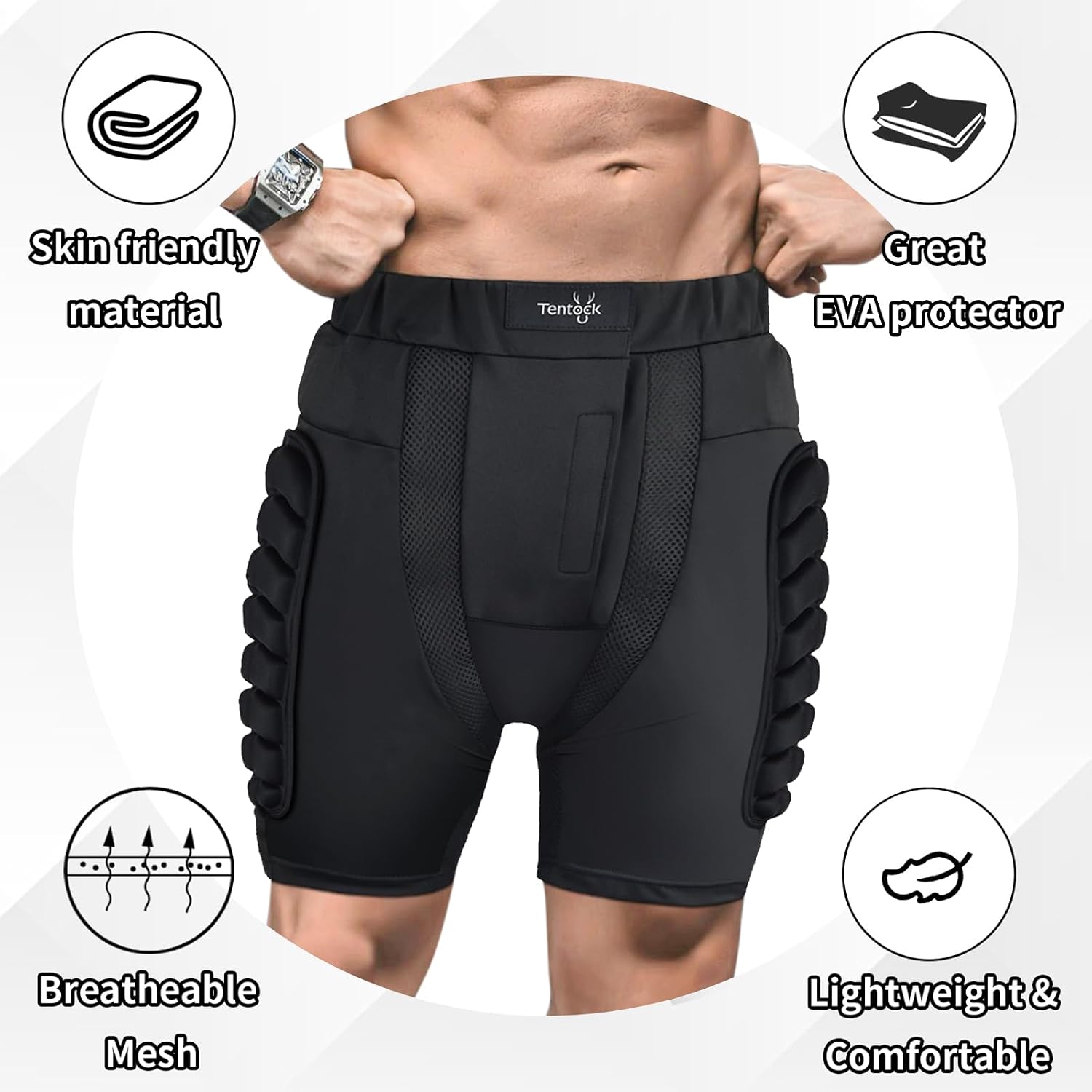 Tentock 3D Protective Hip for Snowboarding，Butt Padded Safety Impact Shorts EVA Protection Pad for Skating Outdoor