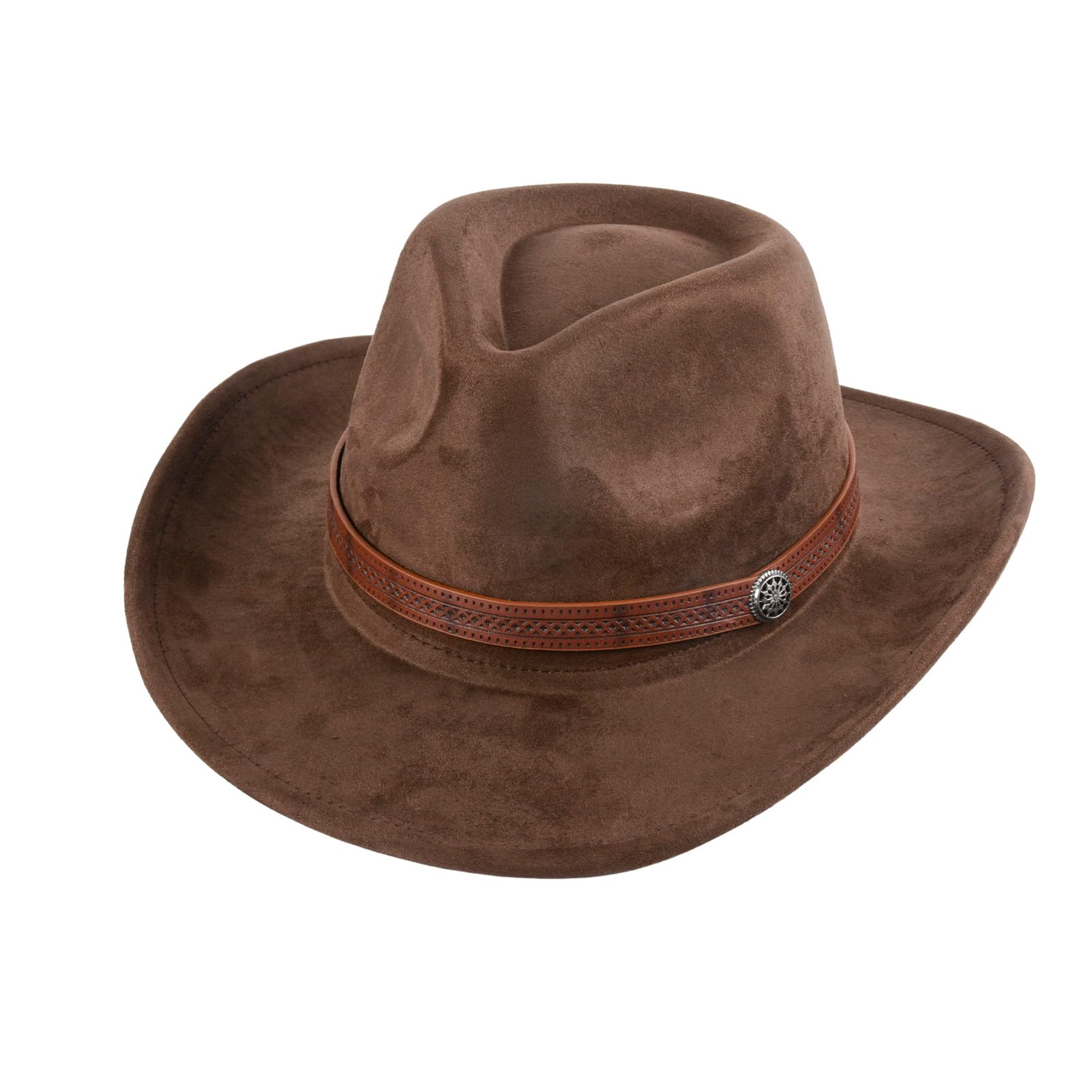 Cowboyhut für Damen und Herren, Westernhut, Wildleder, Panamahut, Cowboy- und Cowgirlhut, Filzhut, breite Krempe, Fedora-Hüte, Braun, braun, Einheitsgröße