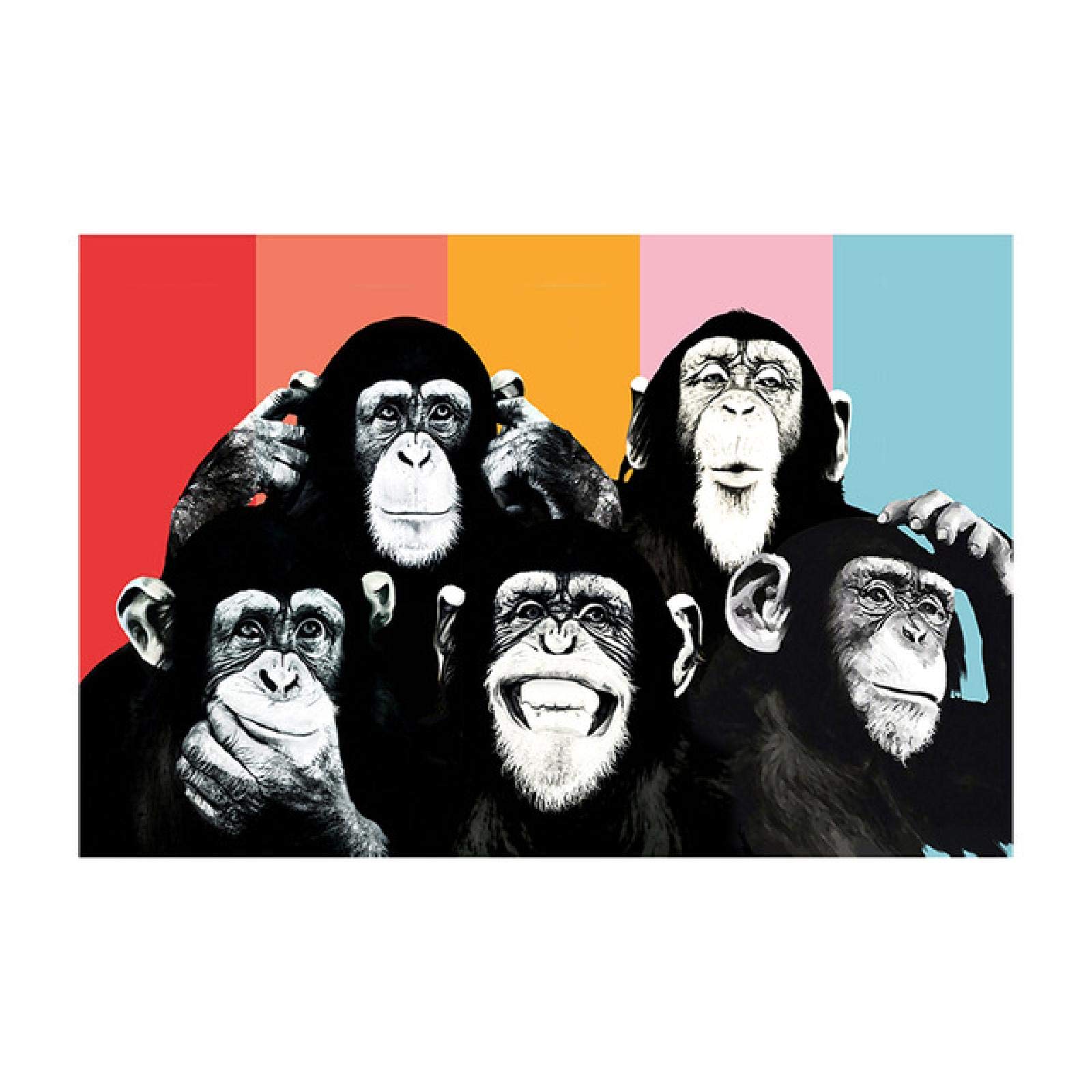 Amazon.co.jp: 壁に面白い5匹の猿のキャンバスの絵画ポスターと