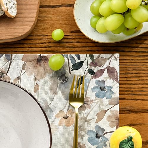 Miniatura 7 de Artoid Mode Juego de 4 manteles individuales de verano con flores de amapola marrón, 12 x 18 pulgadas, manteles individuales de otoño para