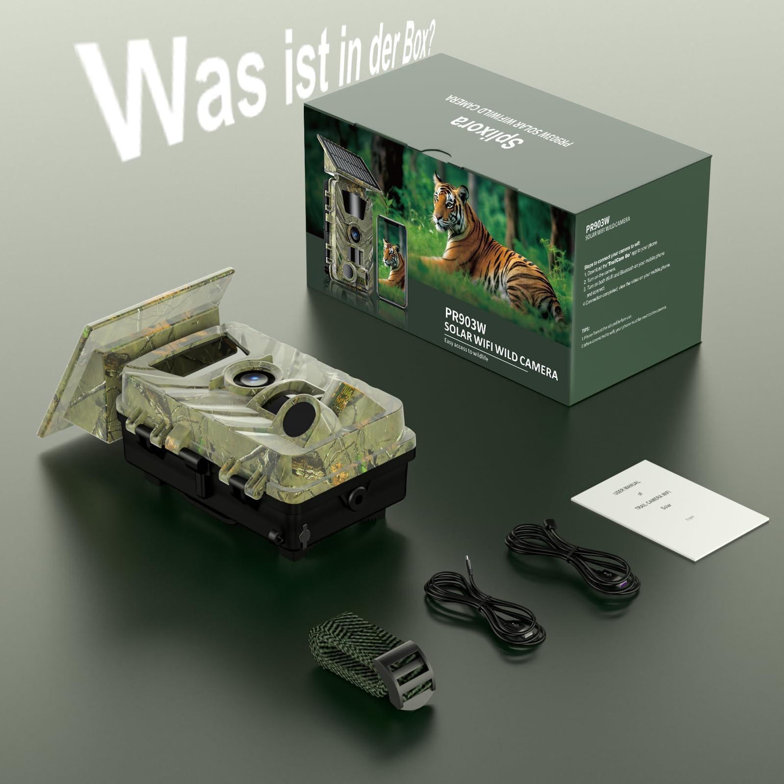 Wildkamera WLAN mit Handyübertragung App,4K 60MP Wildkamera Solar mit Nachtsicht Bewegungsmelder, Wildtierkamera mit 850nm Infrarot-LED,0,1s Auslöser,64GB SD-Karte, IP66 Wasserdicht