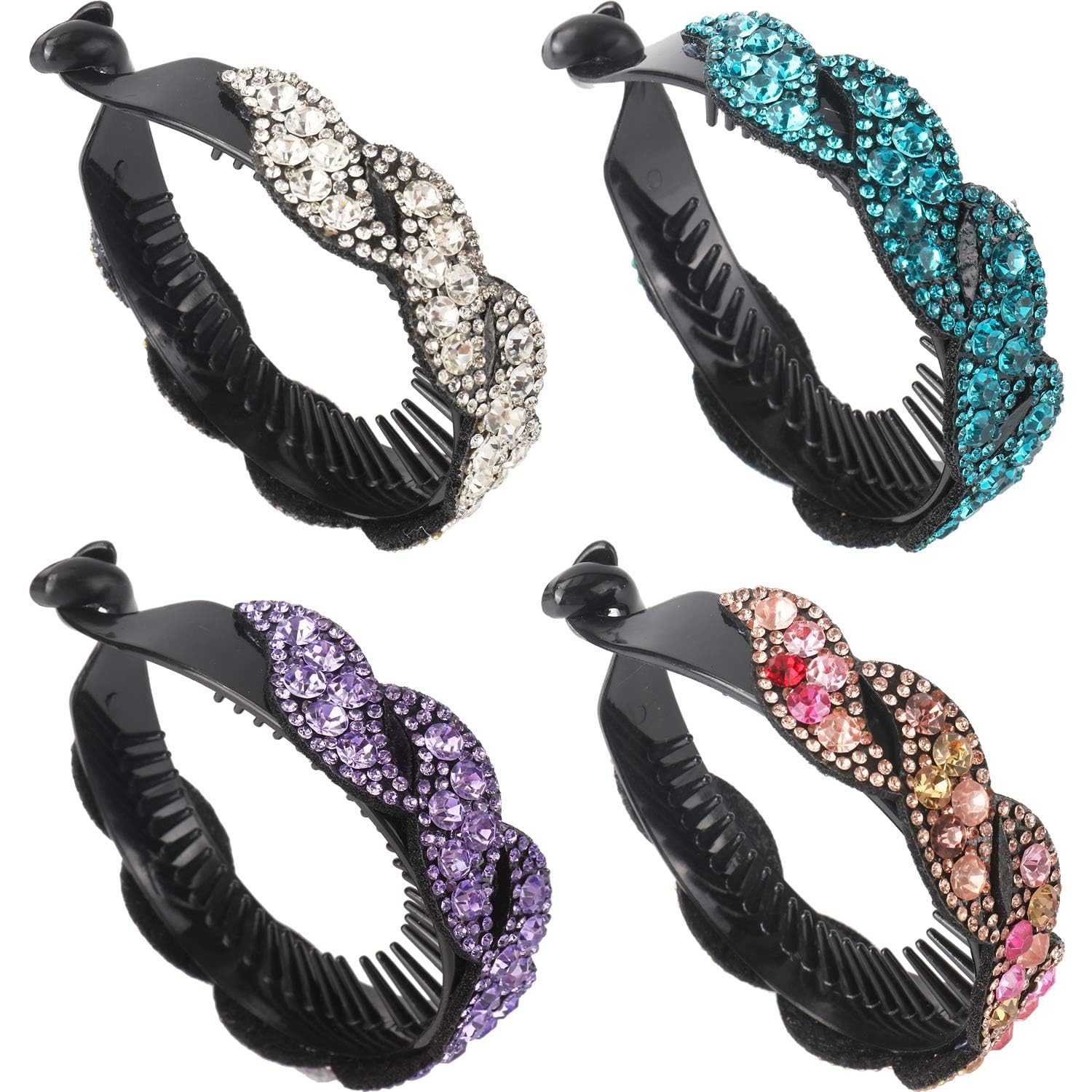 Aak 4 Pack Big Rhinestone Gem Jeweled Glitter Sparkly Leaf Plastic Banana Hair Claws Clips Clutcher Jaw Barrettes Grips Clamps Ponytail Bun
