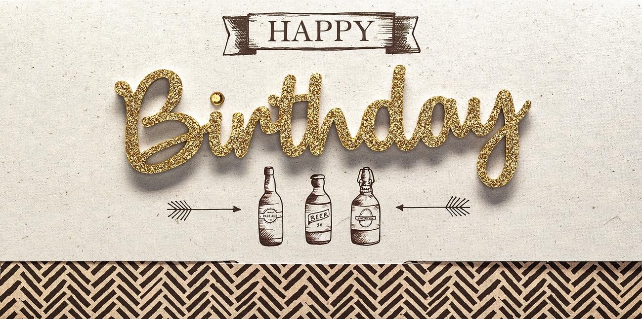 Perleberg Birthday Card Lettering Surprise - Happy Birthday, Bottles - 11 x 22 cm