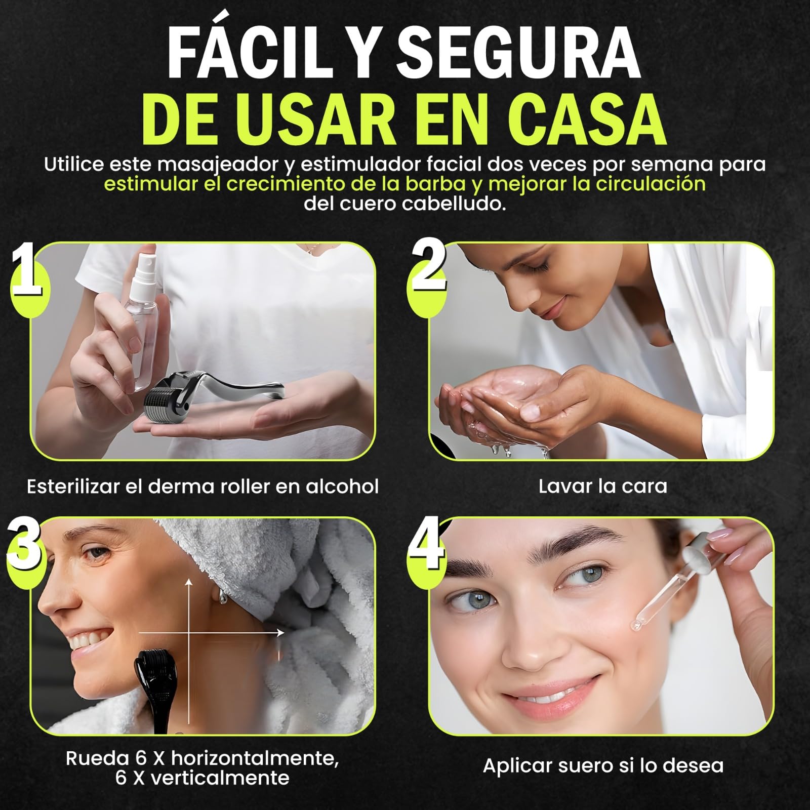 Dermaroller Facial y Cabello 0.5mm - Derma Roller Facial con 540 Microagujas de Titanio para Microneedling - derma-roller Barba y Rodillo Pelo - dermaroller 0.5