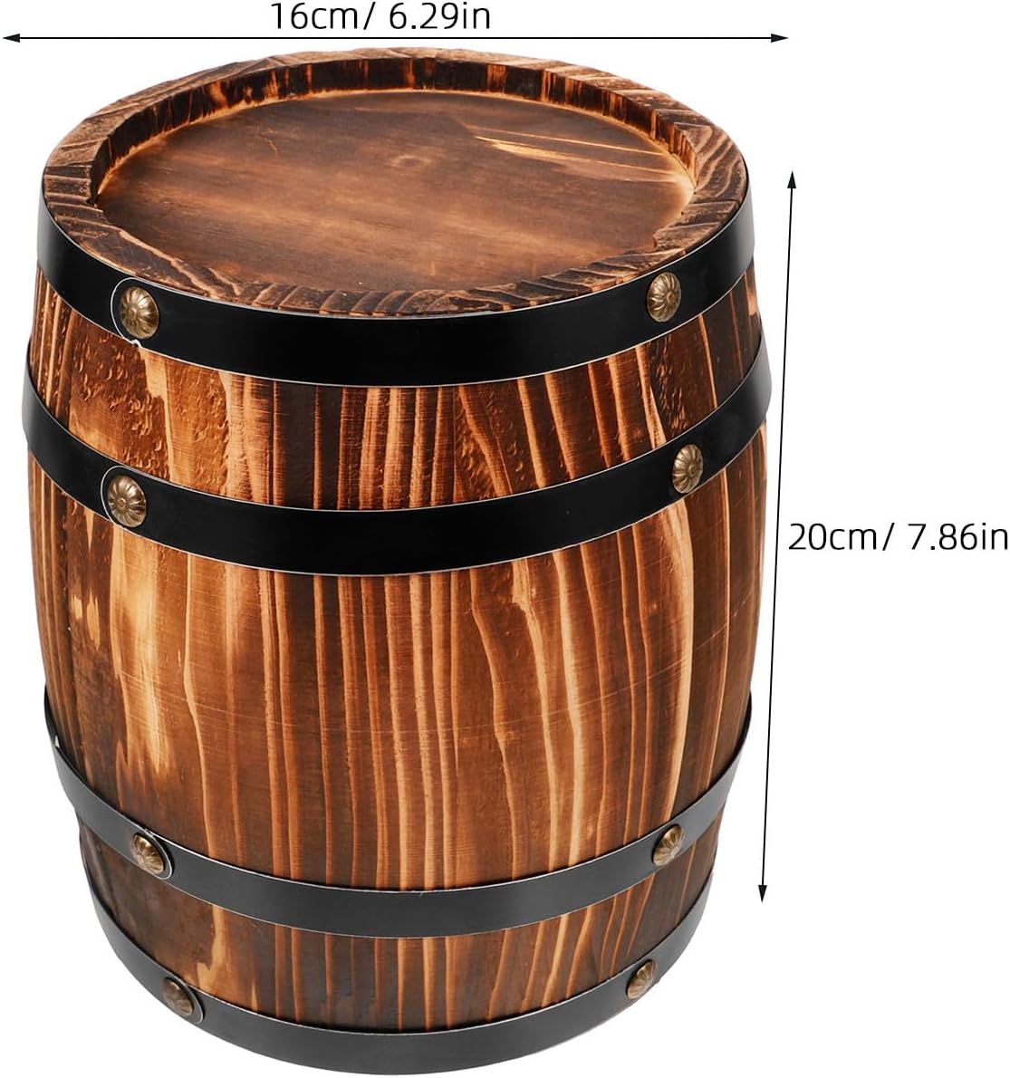 Wooden Oak Wine Barrel Decor 20x16cm Carbonized Finish Small Rustic Drink Barrel Ornament for Home Bar and Party Decoration
