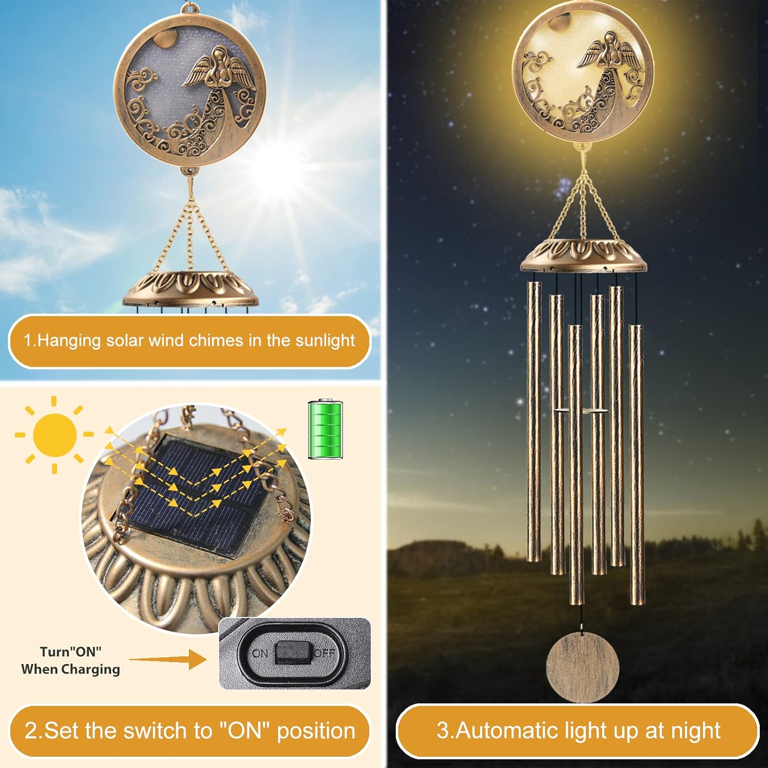 Wind Chimes, Solar Angel Wind Chimes Deep Tone, Memorial Gift for Mom/Grandma/Women, Windchimes Outdoor Clearance, Mother Garden/Patio/Yard Decor