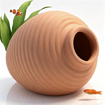 Ceramic Aquarium Decor - Betta Fish Breeding Cave, Pot Shaped Hideout Shelter for Small Fish Shrimp, Crab, Aquatic Pets, Brown Fish Tank Ornament