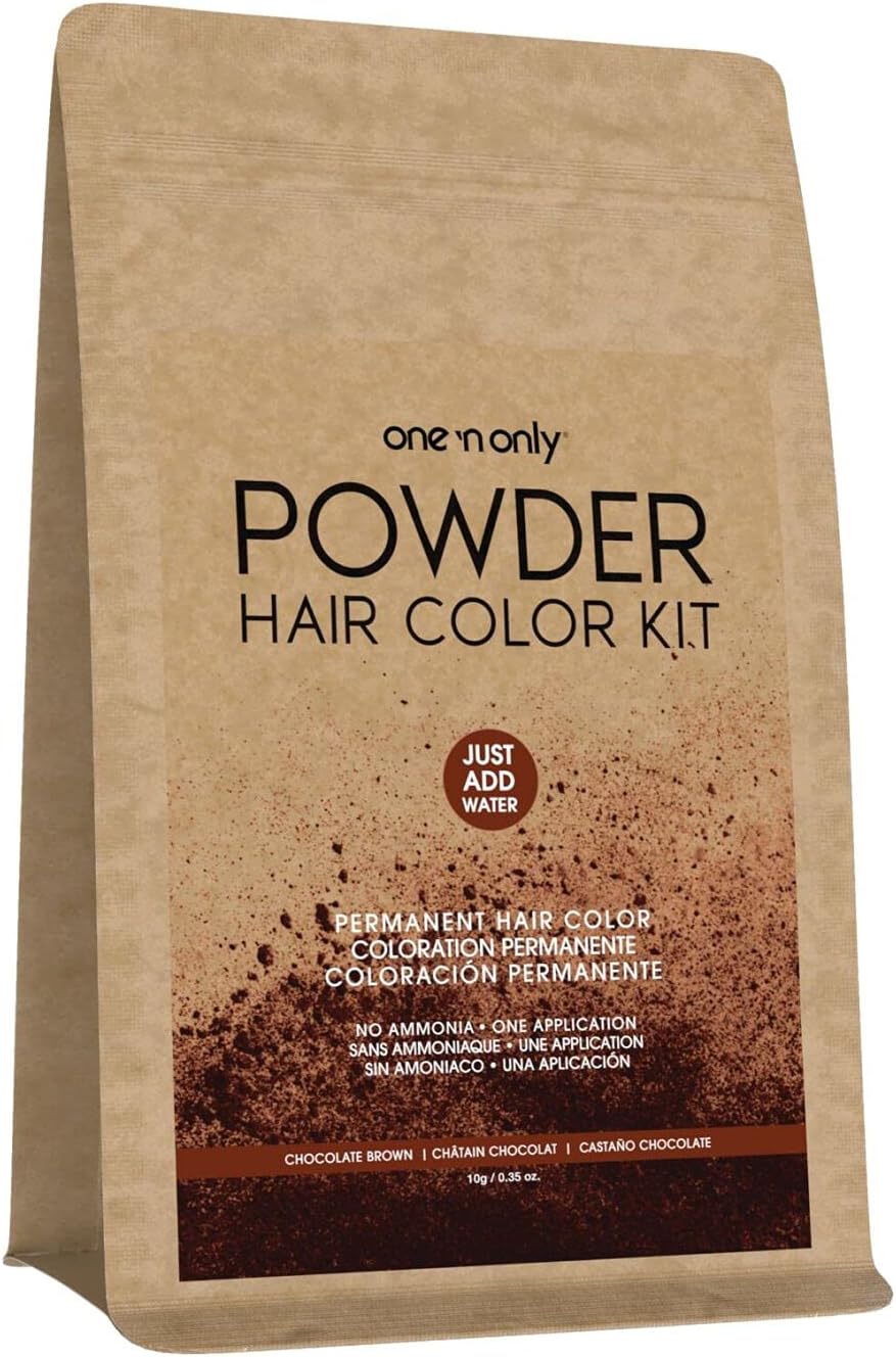 One N' Only Powder Hair Color Kit, Chocolate Brown, Permanent Color in Single Application, 100% Gray Hair Coverage without Lift, Just Add Water - No Developer Needed, Vegan and Cruelty Free