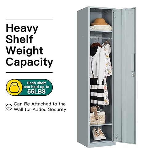 Vista 97 de Yizosh Taquillas de metal para empleados con llaves, armario de almacenamiento de 71 pulgadas para empleados con 1 puerta, armario de almacenamiento