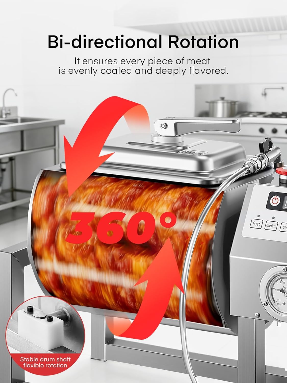 Vacuum Tumbler Marinating Machine, 20L Commercial Meat Tumbler Marinator with Bidirectional Rotation and 3-Speed, Stainless Steel Vacuum Curing Machine for Chicken Steak Pork, Restaurant