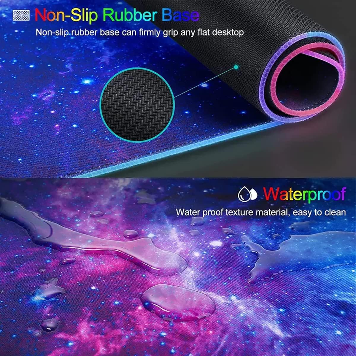 RGB Tappetino Mouse Gaming - Grande Tappetino per Mouse LED XXL 800x300mm, 12 RGB Effetti Luce Mouse Pad da Gioco Base di Gomma Antiscivolo per Tastiera, Laptop,Computer, PC, Gamer