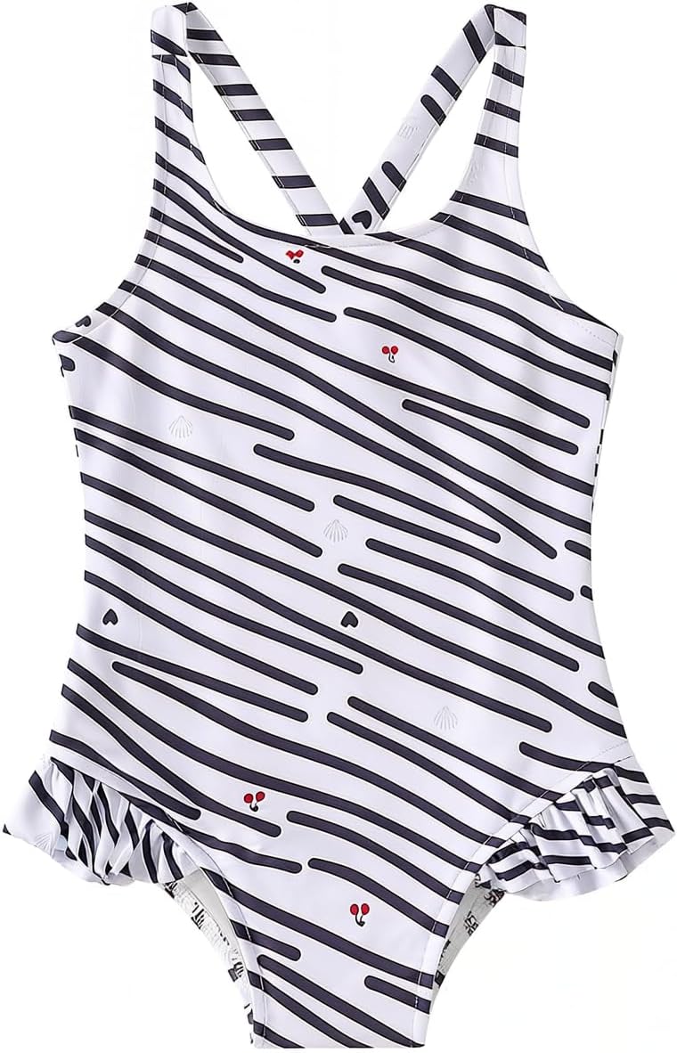 YGE Girls One Piece Swimsuit, UPF 50+ Fully Lined Toddler Bathing Suit, Cross Back Swimwear with Ruffle Trim, 3T-10Y