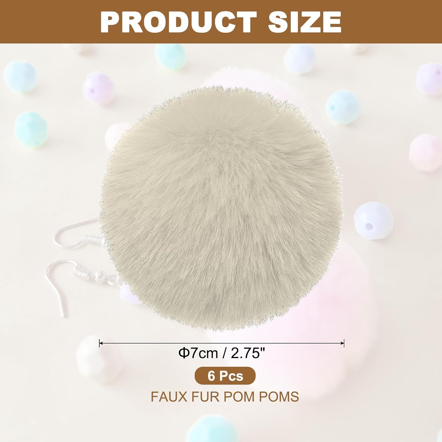 PATIKIL Faux Fur Pom Poms for Hats, 6 Pcs Fluffy Soft Fur Poms Balls with Elastic Loop for Keychain Knitting Hats DIY Scarves Gloves Bag Christmas, Apricot Color