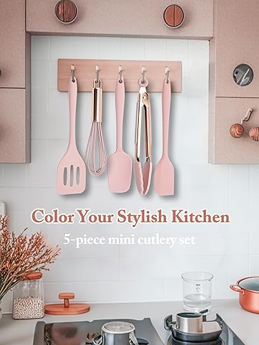 Miniatura 2 de Juego de utensilios de cocina, 5 piezas, mini utensilios de cocina de silicona, resistentes al calor, antiadherentes, juego de espátulas sin BPA,