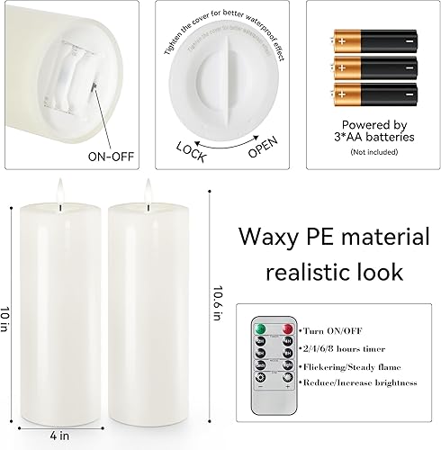 Miniatura 7 de Velas grandes de 10 x 4 pulgadas para exteriores con temporizador, velas parpadeantes impermeables sin llama, funcionan con pilas con control