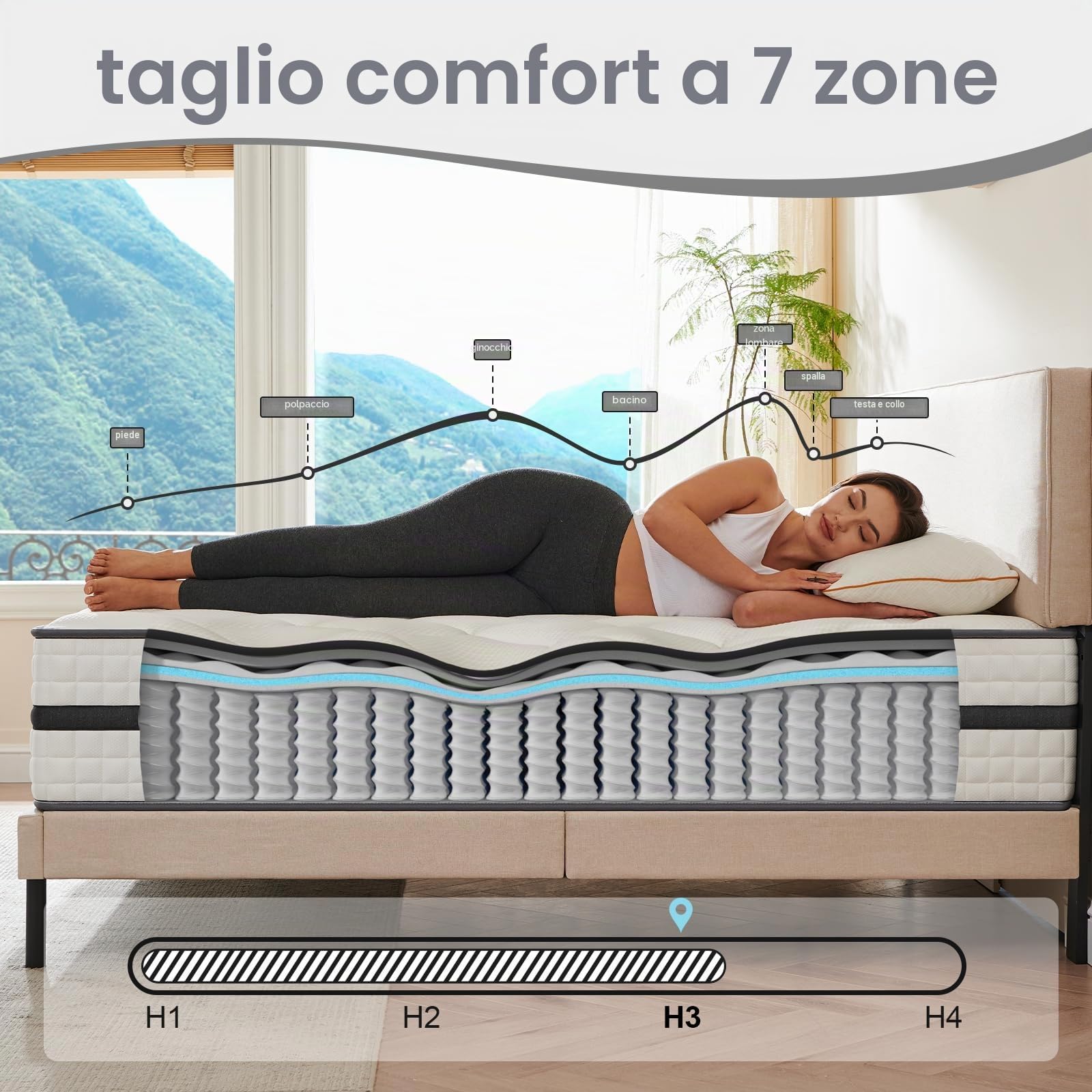 Twirest Materasso 120 x 200 cm, materasso a molle insacchettate (altezza 20 cm), materasso ortopedico a 7 zone, con schiuma confortevole, tessuto con superficie morbida, materasso per adulti, durezza
