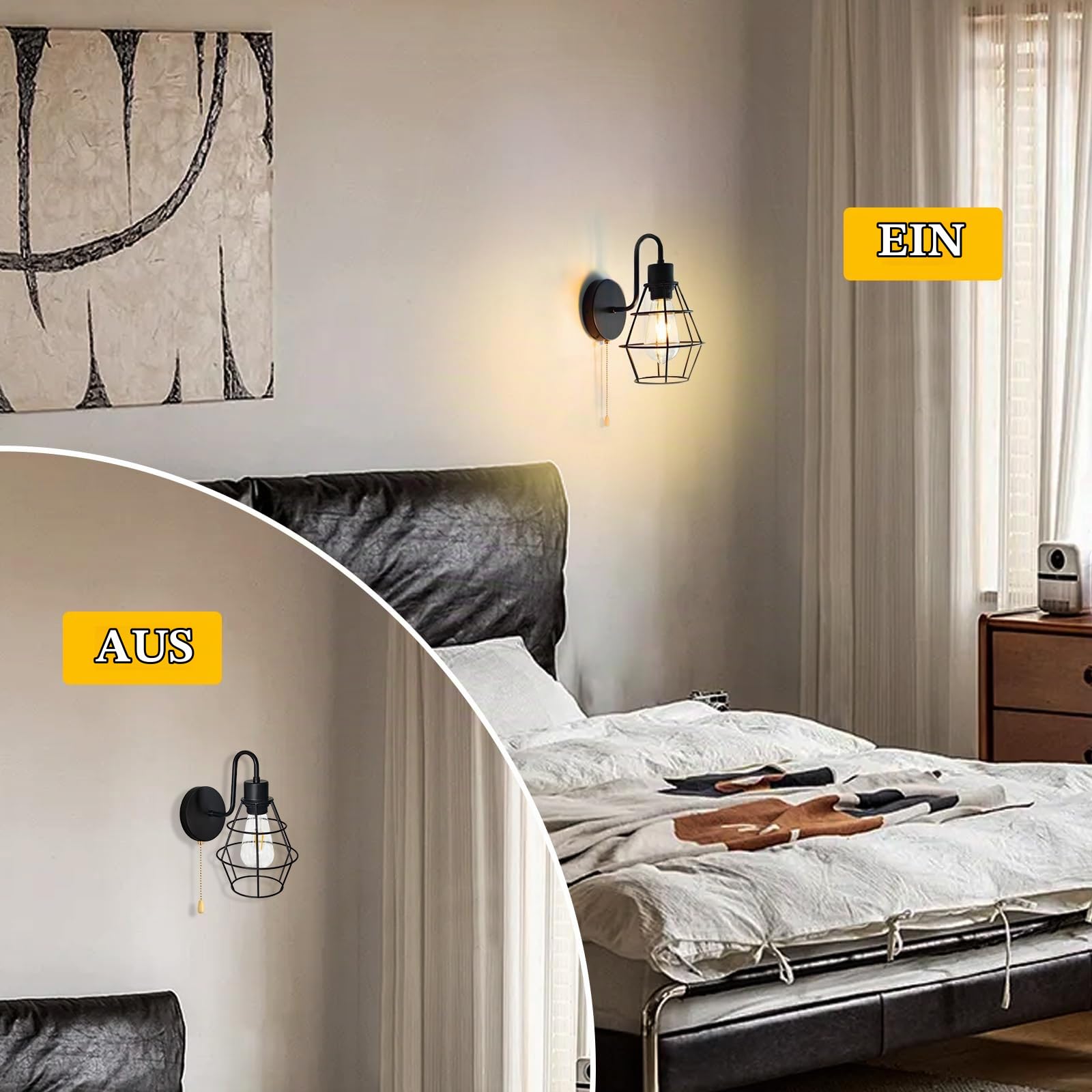 2 Stück Cage Wandlampe mit Schalter Retro