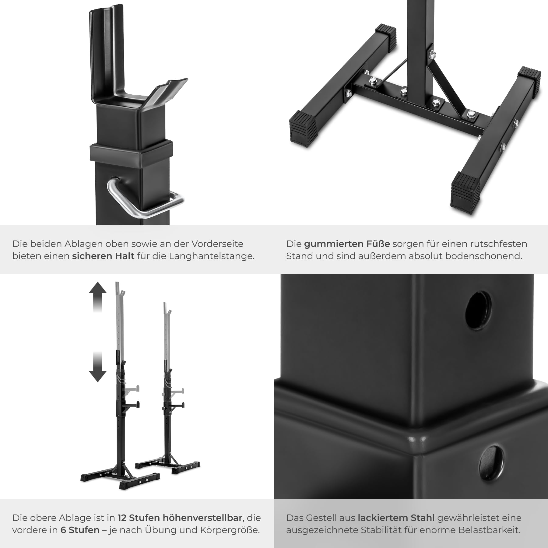 tectake® Langhantel Ablage, Hantelablage für Langhantelstange, SZ Stange, Hantelständer höhenverstellbar, Sportgeräte Zubehör für Krafttraining Zuhause, Homegym Kraftstation für Zuhause