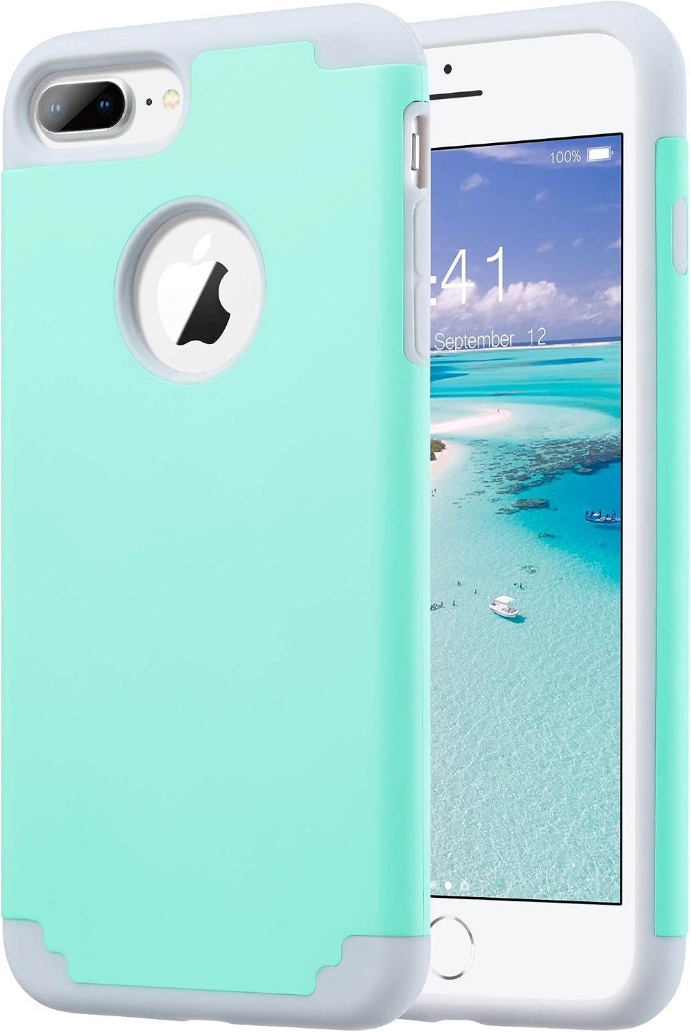 ULAK iPhone 7 Plus Case, iPhone 8 Plus Case, Slim Fit Dual Layer Hybrid Hard PC Back Cover with Shock-Absorption Soft Silicone Bumper Anti-Scratch Phone Case for iPhone 7 Plus/8 Plus, Mint Green