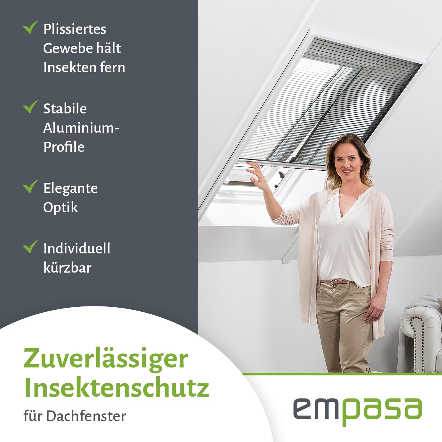 empasa Insektenschutz Fliegengitter Dachfenster Plissee Master Alurahmen, individuell zuschneidbar, als Selbstbausatz, Verschiedene Größen und Farben, Farbe: weiß, Größe: 80 x 160 cm