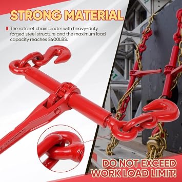 Dollate 2 Pack 5/16 to 3/8 Ratchet Chain Binders, Ratchet Binders with 5400 Lbs Working Load Limit, Load Binders Compatible with G70 & G80 Chains, Secure Tie Down Binder for Hauling and Towing