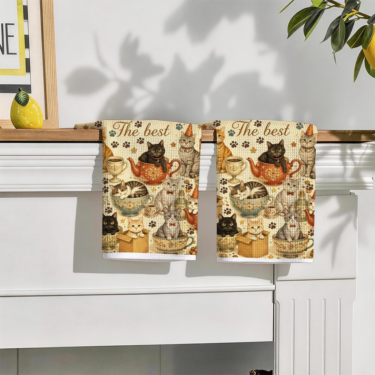 Cute Cat Kitchen Towels, Cat Mom Gifts for Women Tea Dish Towels 24x14 Inch image 3