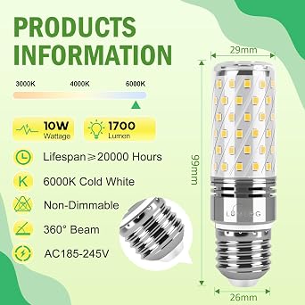 E27 LED Bulbs Cool White 10W 6000K, E27 Edison Screw Light Bulbs, 100W Incandescent Equivalent, 1700LM Non-Dimmable Corn Light for Home Lighting, 220-240V, Pack of 6[Energy Class C] [Energy Class C]