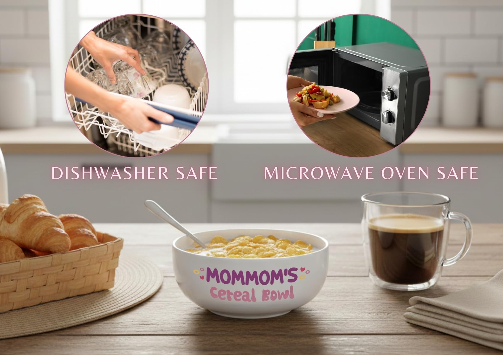 InnoBeta Mommom Gifts for Grandma from Grandkids, Mommom's Cereal Bowl Spoon Set, Ideal Present for Mother's Day Birthday Christmas