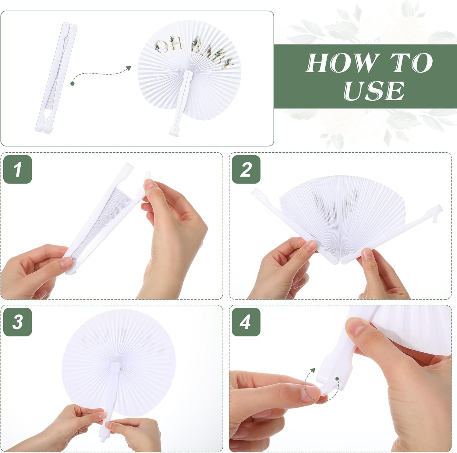 Kathfly 50 Pcs Baby Shower Party Favors for Guests Baby Shower Folding Paper Handheld Fans Foldable Round Paper Fan for Gender Reveal Party Favors Gifts