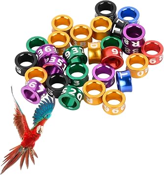 4.7mm Bird Rings,Aluminum Pigeon Leg Bands, Multicolor Identification Bands for Waxbill, Large-Headed Tiger Skin, 20 Days Old or Less Peony, 50 Packs with Clear Engravings