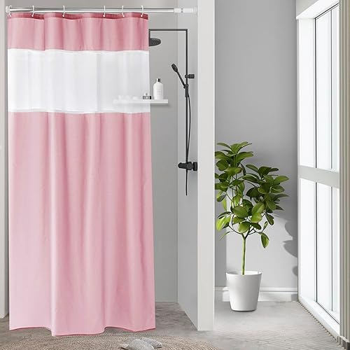 UFRIDAY Cortina de ducha rosa claro, tamaño cabina 36 x 72 pulgadas, cortina de ducha de tela con forro blanco, cortinas de ducha impermeables rosas