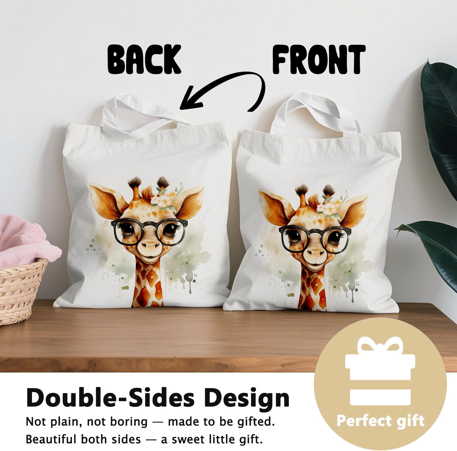 Cute GiraffeTote Bag for Women Teens Girls, Canvas Tote Bag Giraffe Gifts, Reusable Grocery Bags Shopping Bags 15.7 x15 Inch - Image 7