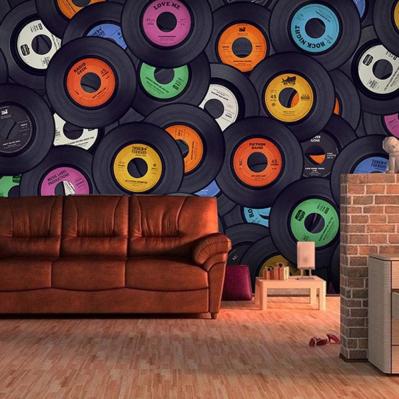 Individualidad Negro Colorido Música Cd Álbum Papel Pintado 3D Seda Texturizada Primera Calidad Neutros Material Ideal Para SalóN Dormitorio-430cm×300cm
