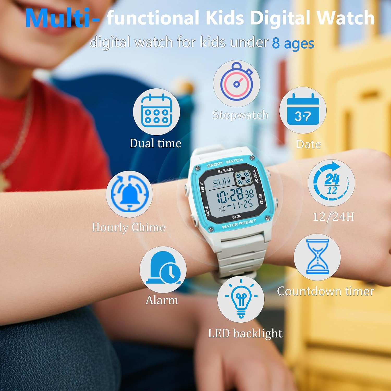 Beeasy Kids Watch for Boys Girls, 50M Waterproof Silicone Sports Watch with Alarm & Stopwatch - Durable LED Backlight Kids Digital Watch for School, Swimming, and Outdoor Play, Ideal Kids Gift image 2