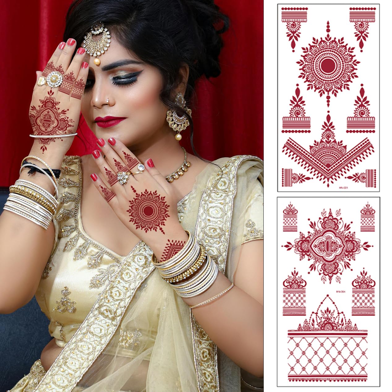 Brown Tattoos Stickers, 9 Sheets Mehndi Temporary Tattoos Set Waterproof Tattoo Stickers for Hand Arm Adult Girls - Image 4