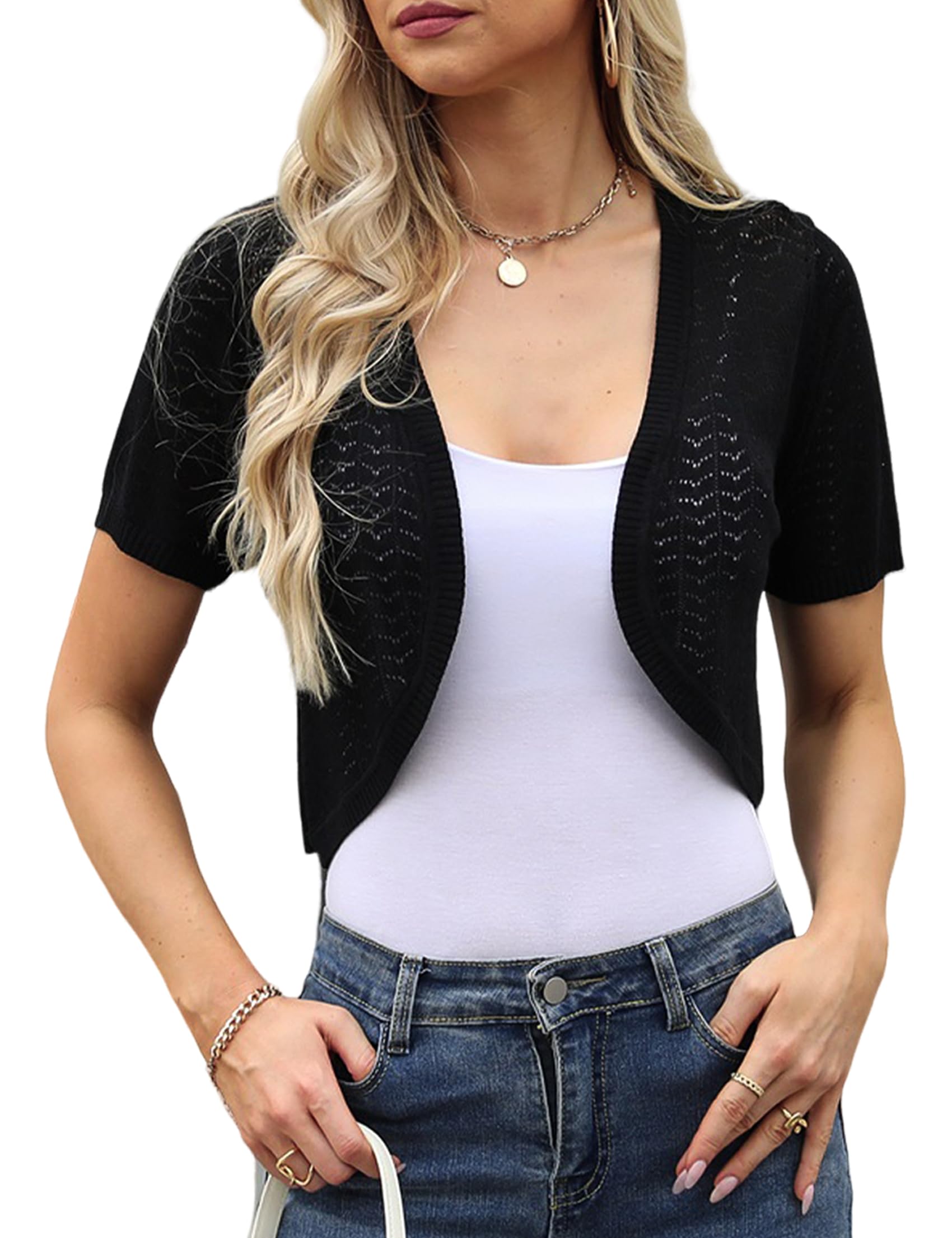 Totatuit Damen Bolero Festliche Kurze Elegante Strickjacke Baumwolle Leicht Kurzarm Sommerjacke für Party und Hochzeit