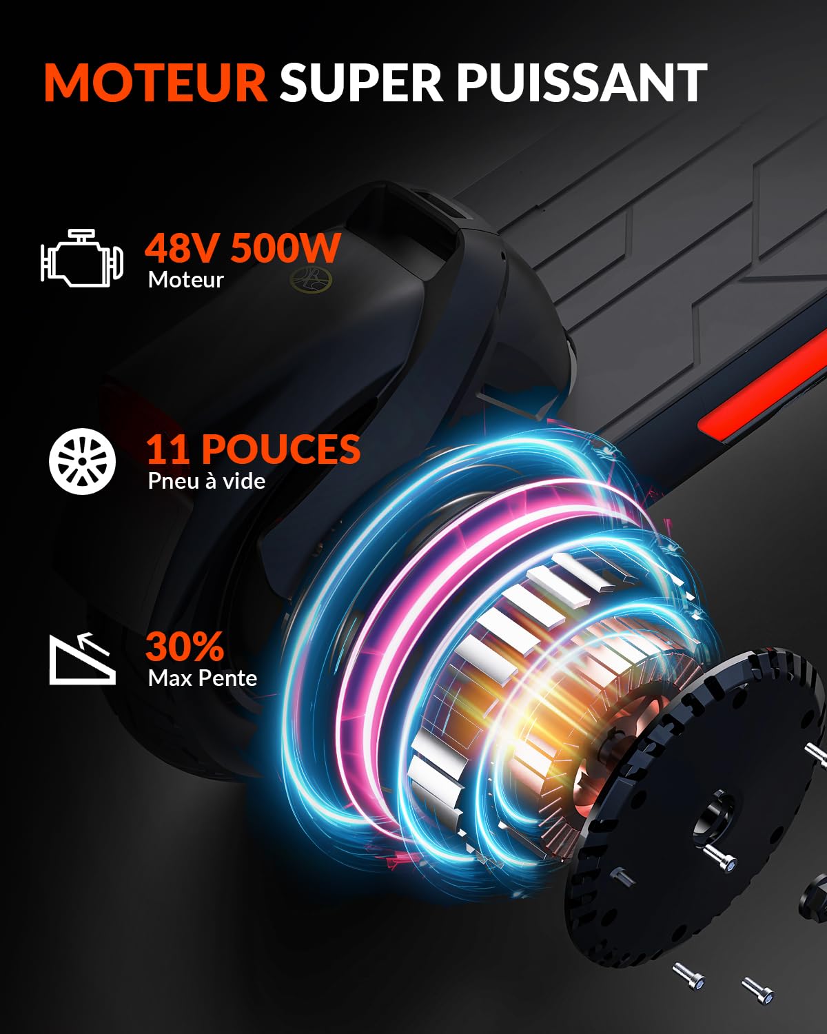 5TH WHEEL ES15 Trotinette électrique Adulte, Moteur jusqu'à 1200W/25km/h, 65KM Autonomie, Pneus Tubeless 11", Trotinette électrique Pliable avec Suspension Avant, App, Triple Freinage, Charge 150kg