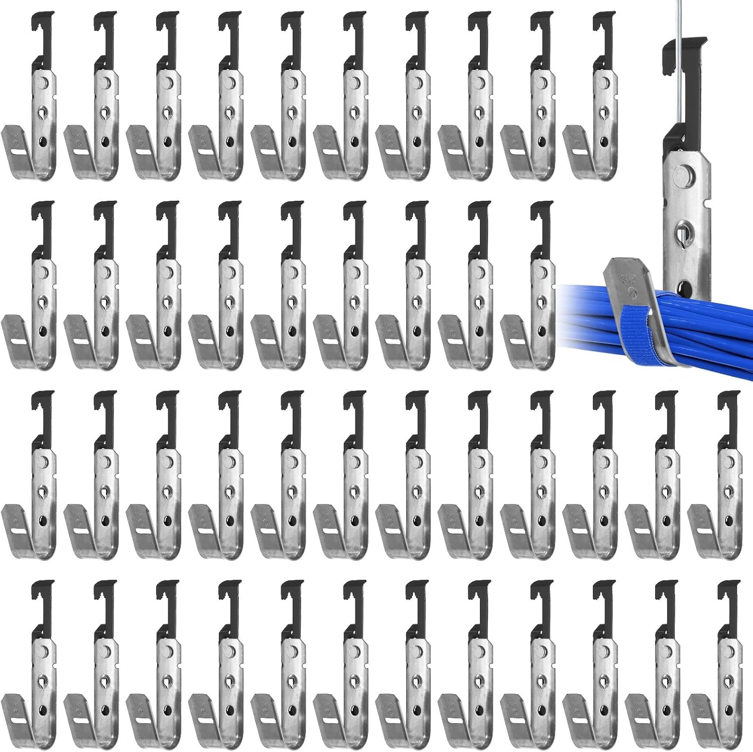 100 Pcs J Hooks for Hanging, 3/4-inch Heavy Duty J Hooks with Bat Wing Clips, Metal Wire Support Hook for Hanging Cables to Ceiling Grid Wire & Threaded Rod