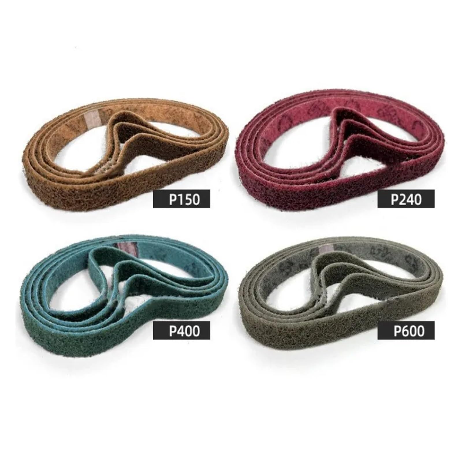 Bandas de Lijado de Cinta abrasiva de Nailon no Tejido, 12 Uds., 330x10mm, 3/8 "x 13", Gruesas a Finas for desbarbado de Rayas de Metal de Acero Inoxidable(Red P240)